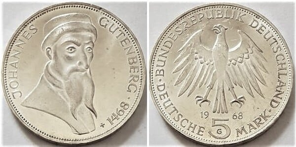 5 mark (500th Anniversary of the Death of Johannes Gutenberg)