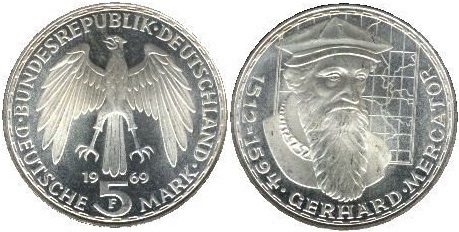 5 mark (375th Anniversary of Gerhard Mercator's Death)