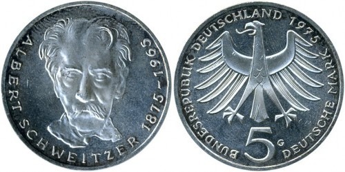 5 mark (100th Anniversary of the Birth of Albert Schweitzer)