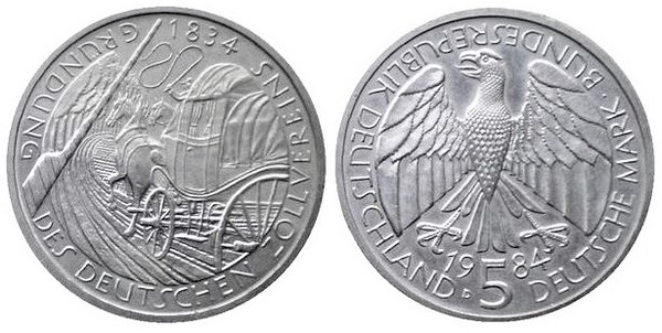 5 mark (150th anniversary of the German Customs Union)