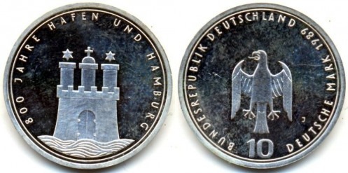 10 mark (800th Anniversary of the Port of Hamburg)