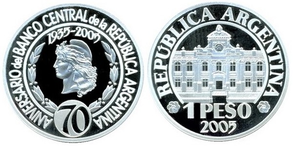 1 peso (70th Anniversary of the Central Bank)