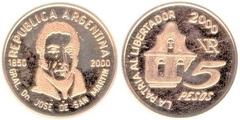 5 pesos (150 Aniversario de la Muerte del General San Martín)