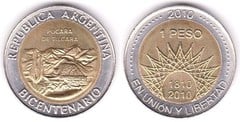 1 peso (Bicentenario de la Revolución de Mayo-Pucará de Tilcara)