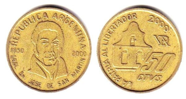 50 centavos  (150th Anniversary of the Death of General San Martin)