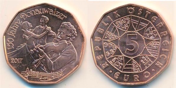 5 euro (150th Anniversary of the Blue Danube waltz)