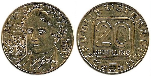 20 schilling (200th Anniversary of the Birth of Johann Nepomuk Nestroy)