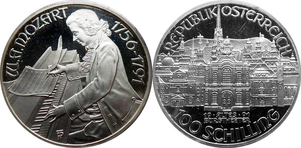 100 schilling (200th Anniversary of Wolfgang Amadeus Mozart's Death)