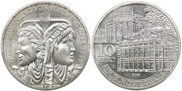 10 euro (Reopening of the Burg Theater and Opera House)