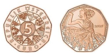 5 euro (140th Anniversary of the birth of dancer and choreographer Grete Wiesenthal)