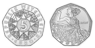 5 euro (140th Anniversary of the birth of dancer and choreographer Grete Wiesenthal)