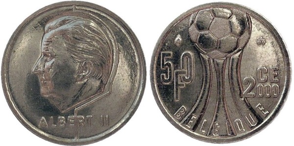 50 francs (Albert II - Belgium) Campeonato de Fútbol - UEFA 2000