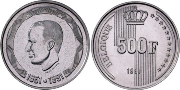 500 francs (40th Anniversary of the reign of Baldwin I - Belgium)