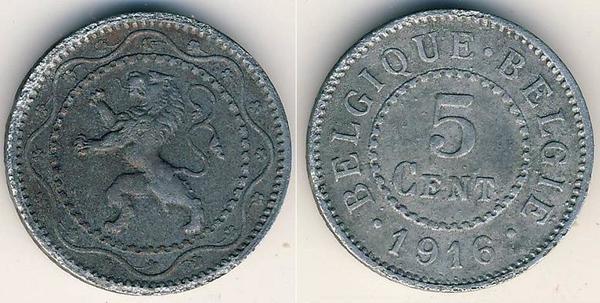 Coin 5 centimes Alberto I Belgique Belgi 1915 1916 of Belgium