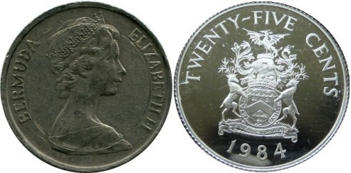 25 cents (375th Anniversary of Bermuda - Warwick Parish Coat of Arms)