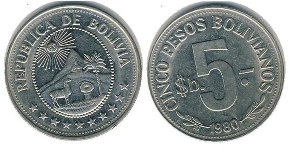 Coin 5 pesos 1976 1980 of Bolivia Updated Value Foronum