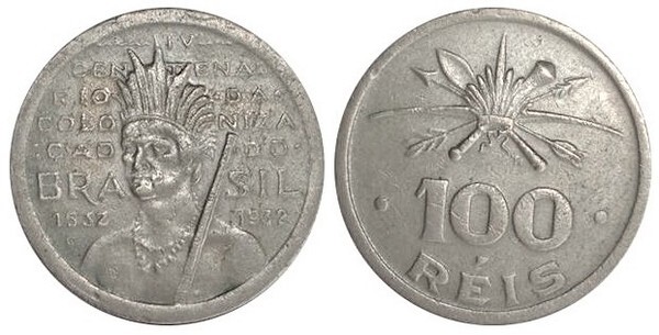 100 réis (400th Anniversary of Colonization - Cacique Tibirica)