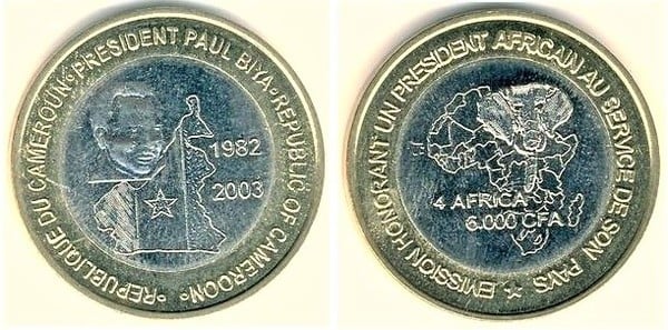 6.000 francs CFA (Presidente Paul Biya)