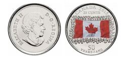 25 cents (50 Aniversario de la Bandera Canadiense)