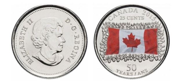 25 cents (50th Anniversary of the Canadian Flag)