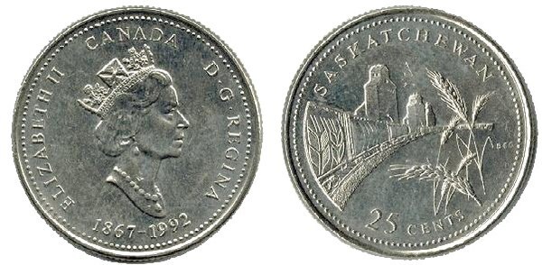 25 cents (125th Anniversary of Canadian Confederation - Saskatchewan)