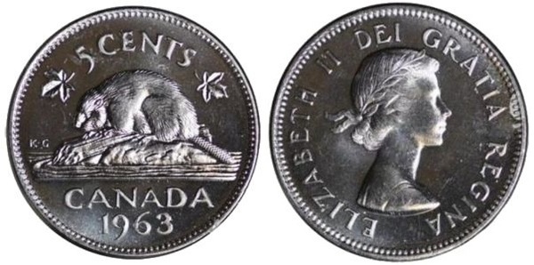 Coin 5 cents Elizabeth II 1963 1964 of Canada Updated Value