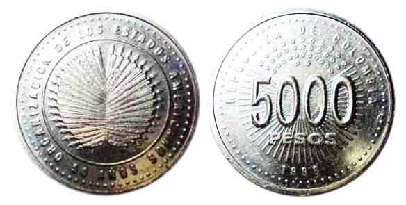 5.000 pesos (50th Anniversary of the Organization of American States)