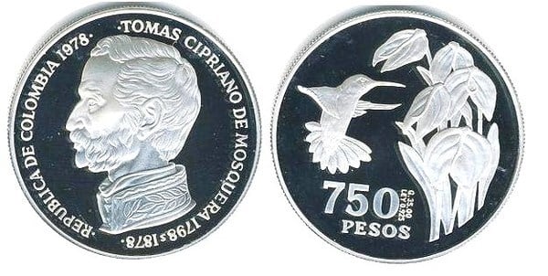 750 pesos (Centennial of Tomas Cipriano de Mosquera's Death)