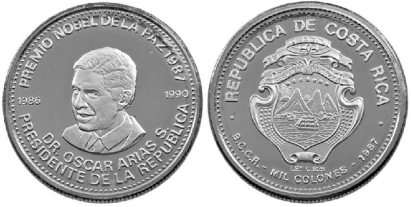 1.000 colones (Oscar Arias-Nobel Peace Prize)