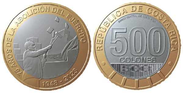 500 colones (75th Anniversary of the Abolition of the Army)