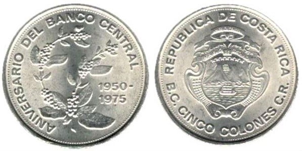 5 colones (25th Anniversary of the Central Bank)