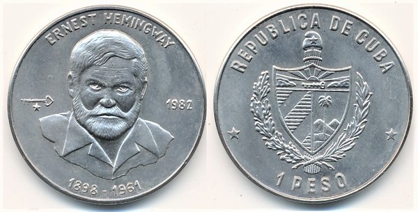 Coin 1 peso Ernest Hemingway 1982 of Cuba Updated Value Foronum