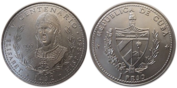 1 peso (V Cent. Discovery of America - Isabel)