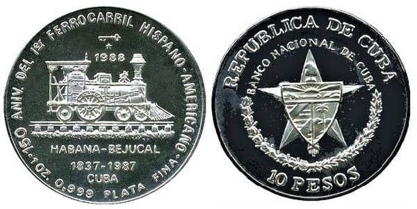 10 pesos (150th Anniversary of the First Spanish-American Railroad)