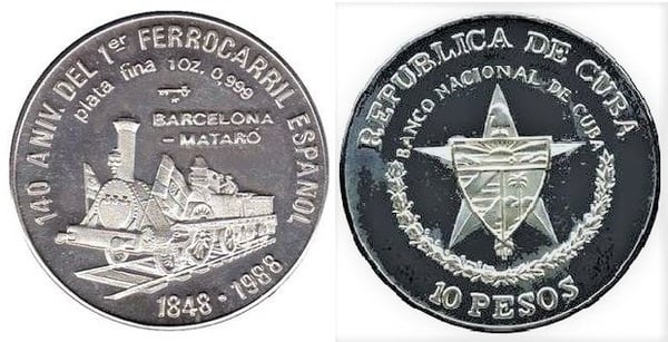 10 pesos (140th Anniversary of the First Spanish Railroad)