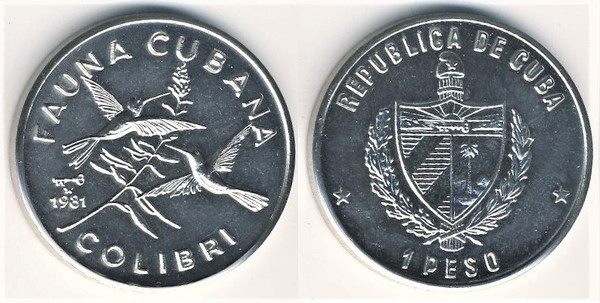 1 peso (Cuban Fauna - Hummingbird)