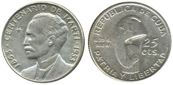 25 centavos (José Martí Centennial)