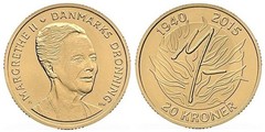 20 kroner (75 Aniversario de la Reina Margrethe II)