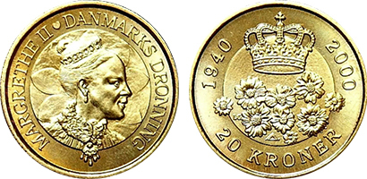 20 kroner (Queen Margrethe II's 60th birthday)