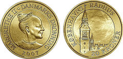 20 kroner (Danish towers: Copenhagen City Hall Clock Tower)