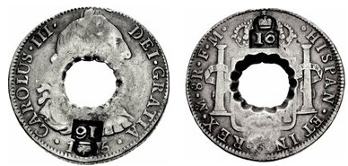 16 bits (Central hole crenated in Mexico 8 Reales)