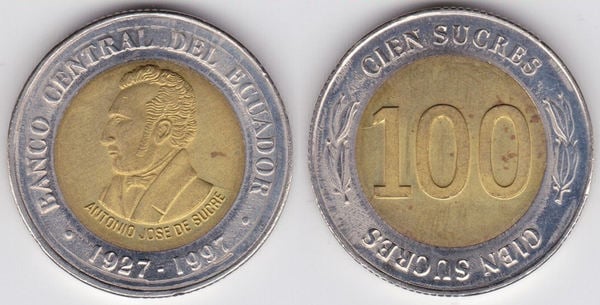 100 sucres (70th Anniversary of the Central Bank)