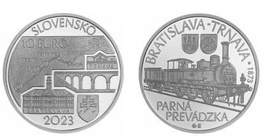 10 euro (150th anniversary of the inauguration of the Bratislava - Trnava steam railroad)