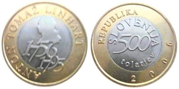 500 tolarjev (250th Anniversary of the Birth of Anton Tomaz Linhart)