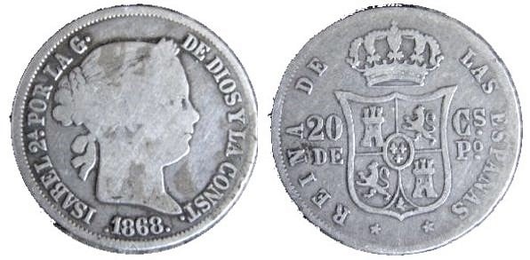 20 céntimos de peso (Spanish Colonial Period)