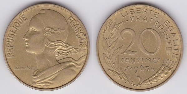 Coin 20 centimes 1962 2000 of France Updated Value Foronum