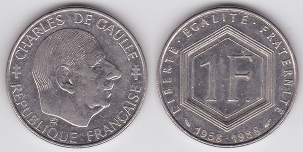 1 franc (Charles de Gaulle-30th Anniversary of the Fifth Republic)