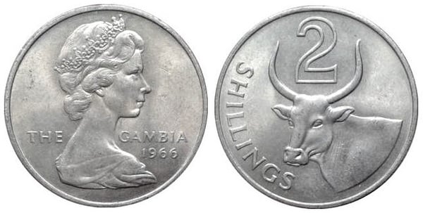 Coin 2 shillings 1966 of Gambia Updated Value Foronum