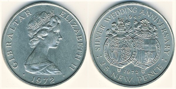 25 new pence (25th Anniversary of the Queen's Wedding)