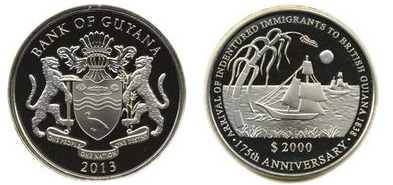 2000 dollars ( 175th anniversary of the bonded immigration to Guyana)